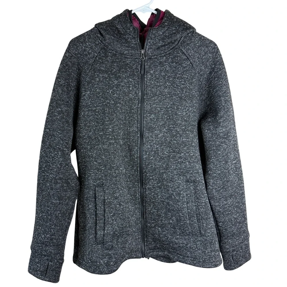 Xersion Full‎ Zip Fleece Hoodie Jacket Womens XL Gray Quilted Lined Gorpcore XL